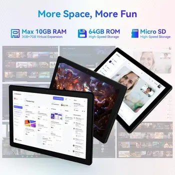 10.1 Inch Android 14 Tablet 12GB RAM 64GB ROM Widevine L1 Compatible IPS HD Screen with Protective Case Stylus Keyboard Mouse 4