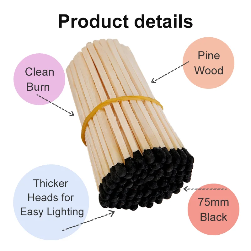 100PCS 3" Black Safety Matches with Striker, Long Wooden Matches for Candles, Fireplace, Camping, BBQ (, Bulk Pack)