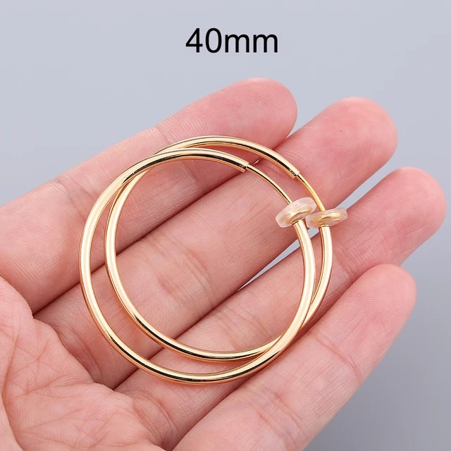 1 Pair Gold Silver Punk Hoop Earrings For Couple Fake Hoops Ear Clip Earrings Without Holes Ear Cuffs For Non Pierced Ears Gold 40mm