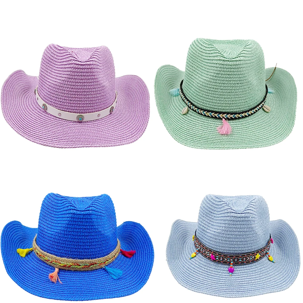 

2024 straw cowboy hat for men and women, hollow design outdoor beach vacation sun hat hot style cowboy hat