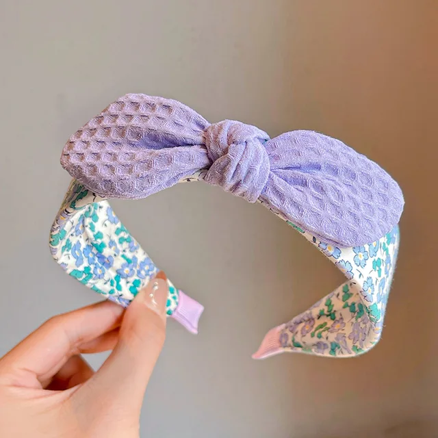 Summer Korean Style Rabbit Ears & Bowknot Headband Cute Fabric Wide Band Hair Hoop for Girls - Adorable Kids Accessory for Daily 3