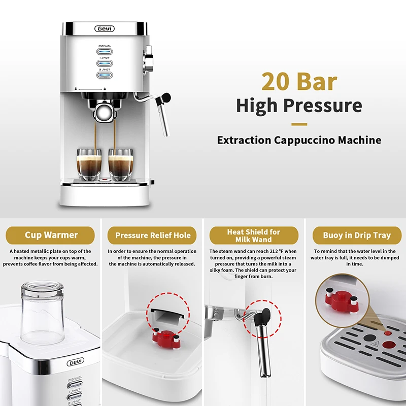 Gevi Espresso Machines 20 Bar Fast Heating Automatic with Foaming Milk