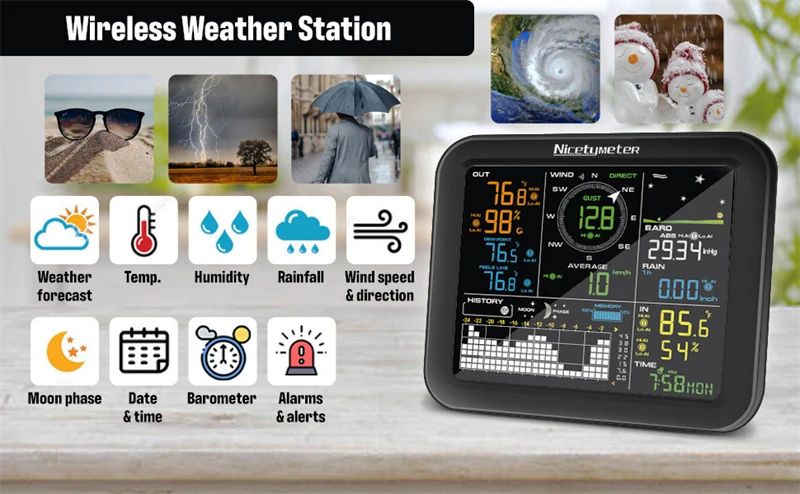 A49545566e02240098761af101ecb5452c 0345 Indoor Outdoor Wireless Weather Station 5 in 1 Temperature and Humidity Wind Speed Direction Rainfall with Digital Display