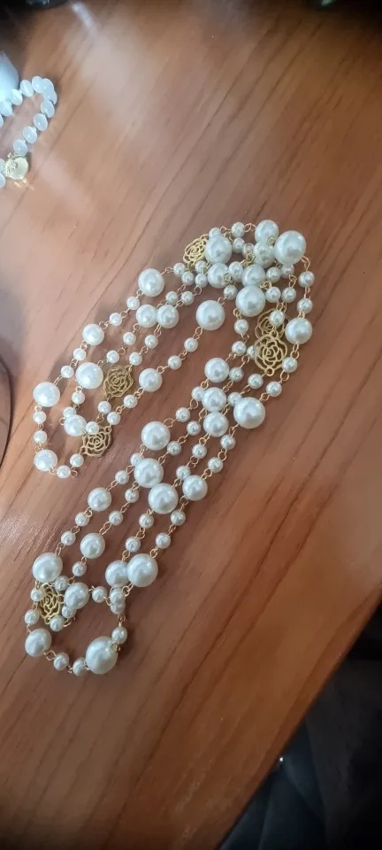 Vintage Lady Camellia Pearls Flower Long Necklace Chain photo review