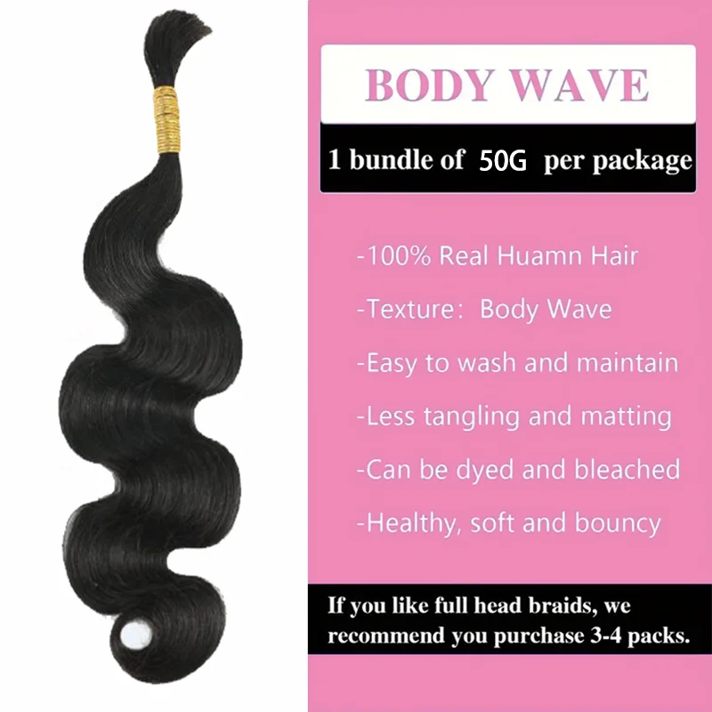 Body Wave Human Hair Bulk for Braiding Brazilian Human Hair Bulk No Weft Natural Black 16 To 24 Inches Extension Crochet Braids human hair extensions