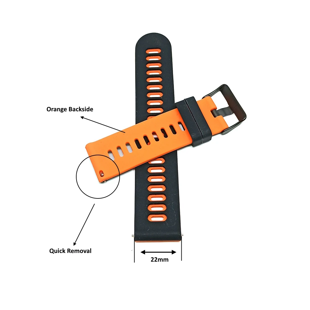 

22mm Quick Removal Harley Davidson Flag Colours Inspired Black - Orange Backside Silicone Rubber Replacement Watch Band Strap