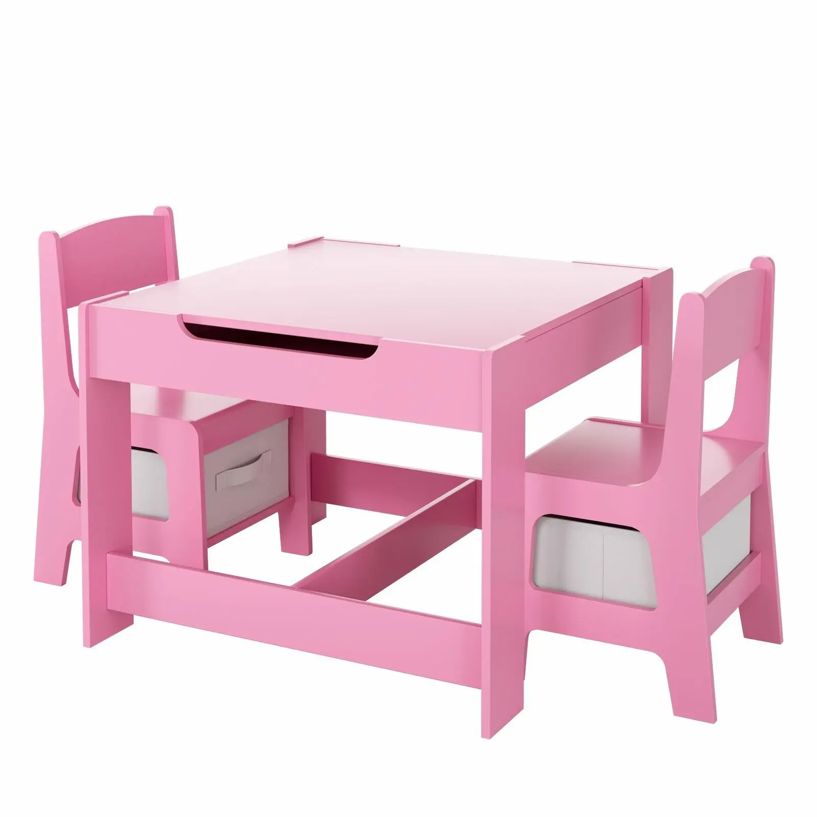AOOU Kids Table and 2 Chairs Set, 3-in-1 Wooden Activity Table, w/Detachable Storage Drawer, Drawing Reading Black Board Desk 6