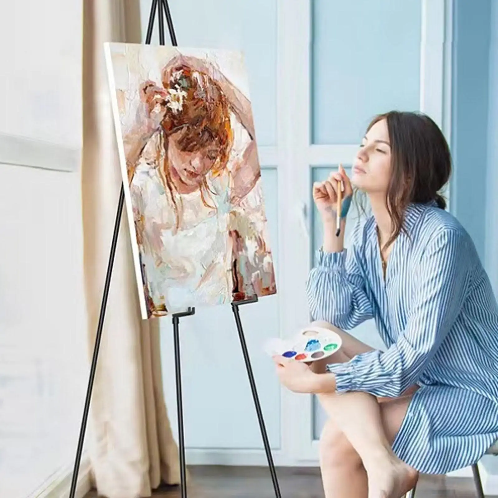 Telescoping Display Easel Folded Tripod Stand Poster Holder Stand Metal Adjustable Height Floor Standing for Paintings Artist