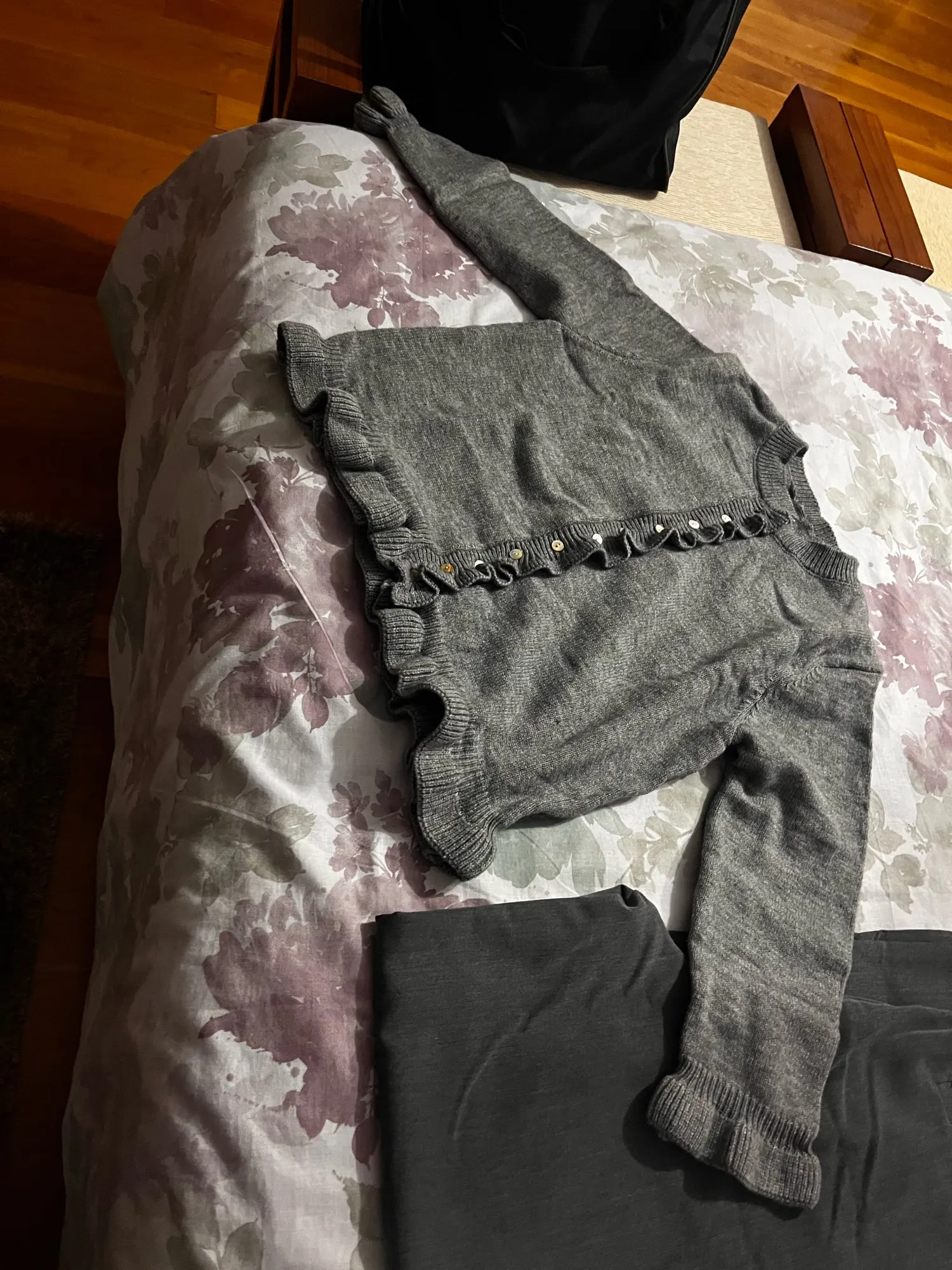 Women's Ruffled Knit Cardigan with Front Buttons photo review