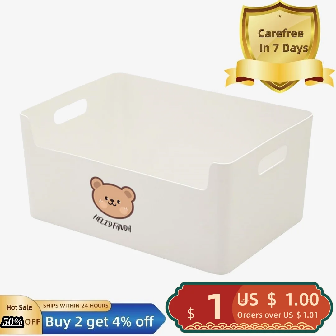 

Storage Box Large Capacity Smooth Surface Handle Design Cartoon Bear Pattern Cabinet Sundries Storage Basket Household Supplies