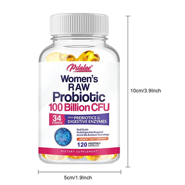 Raw Probiotics for Women - with Prebiotics, Digestive Enzymes - Promotes Nutrient Digestion and Gut Health - 120 Capsules