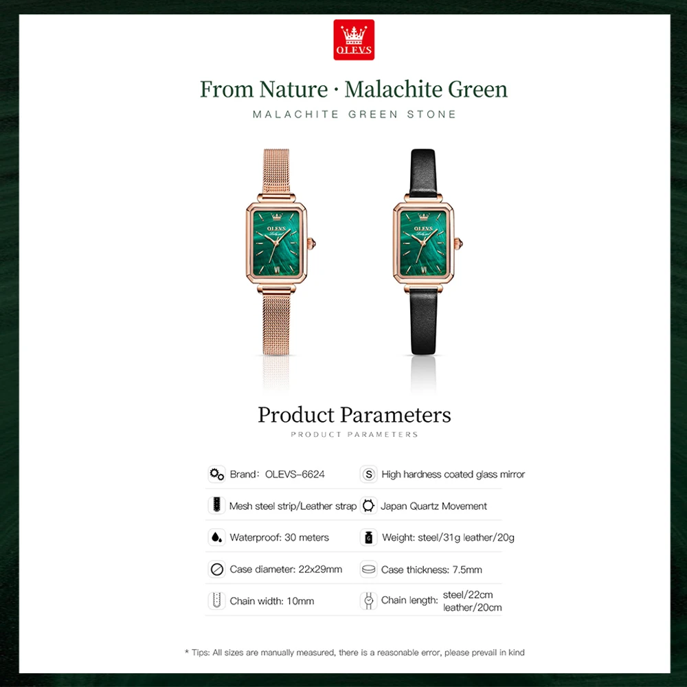 OLEVS Brand Women Wristwatches Bracelet Set Fashion Square Ladies Quartz Watch Waterproof Green Dial Simple Luxury Women Watches