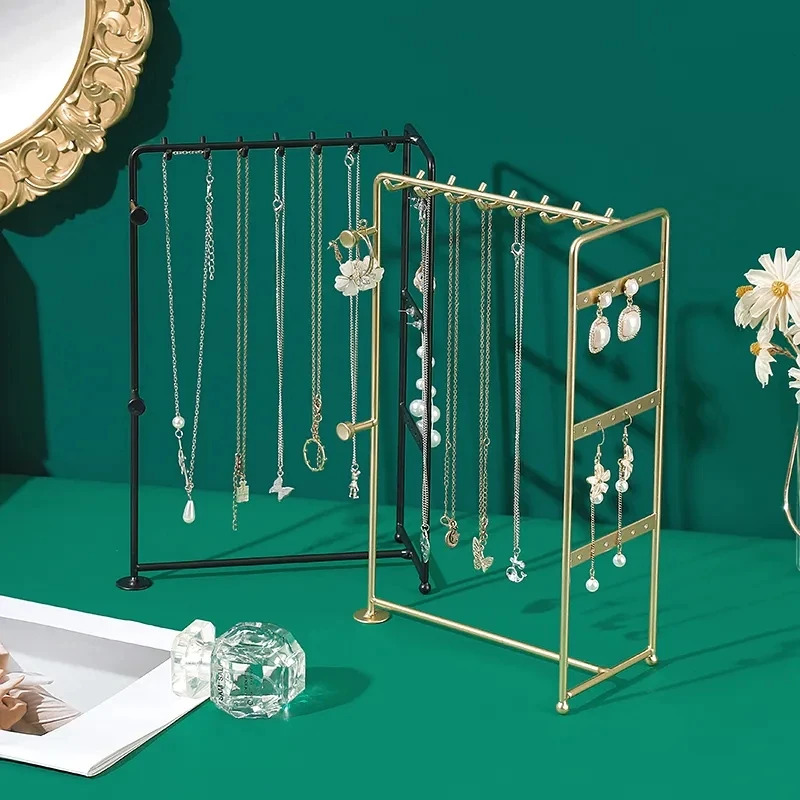 Necklace Earring Metal Jewelry Display Stands Gold and Black Ring Storage Organizers Racks Holders Retail Stores Display Decor