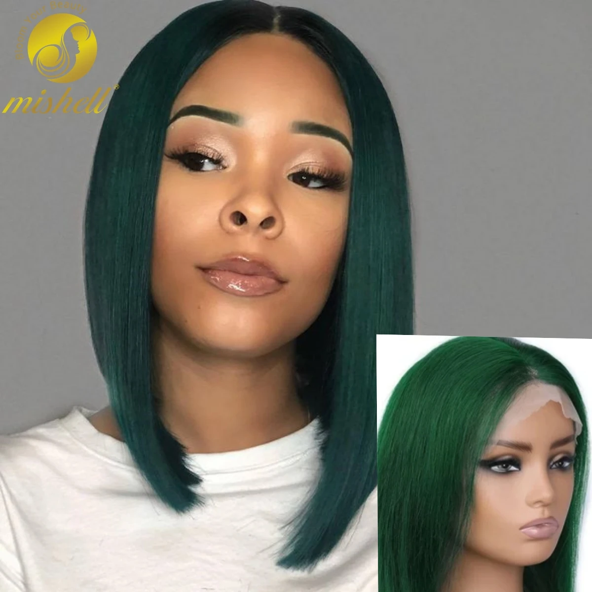 

13x4 Transparent Lace Frontal Short Wigs 180% Density Green Straigt Bob Human Hair Wigs for Women Brazilan PrePlucked Remy Hair