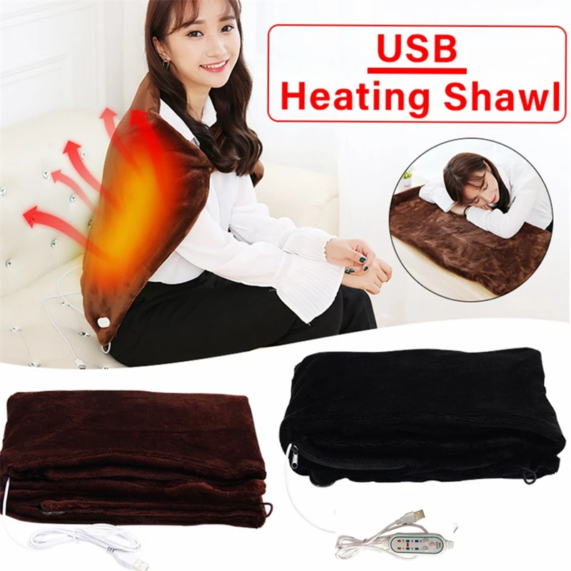 USB Electric Blanket Warm Heated Shawl 3 Heat Settings With Timing