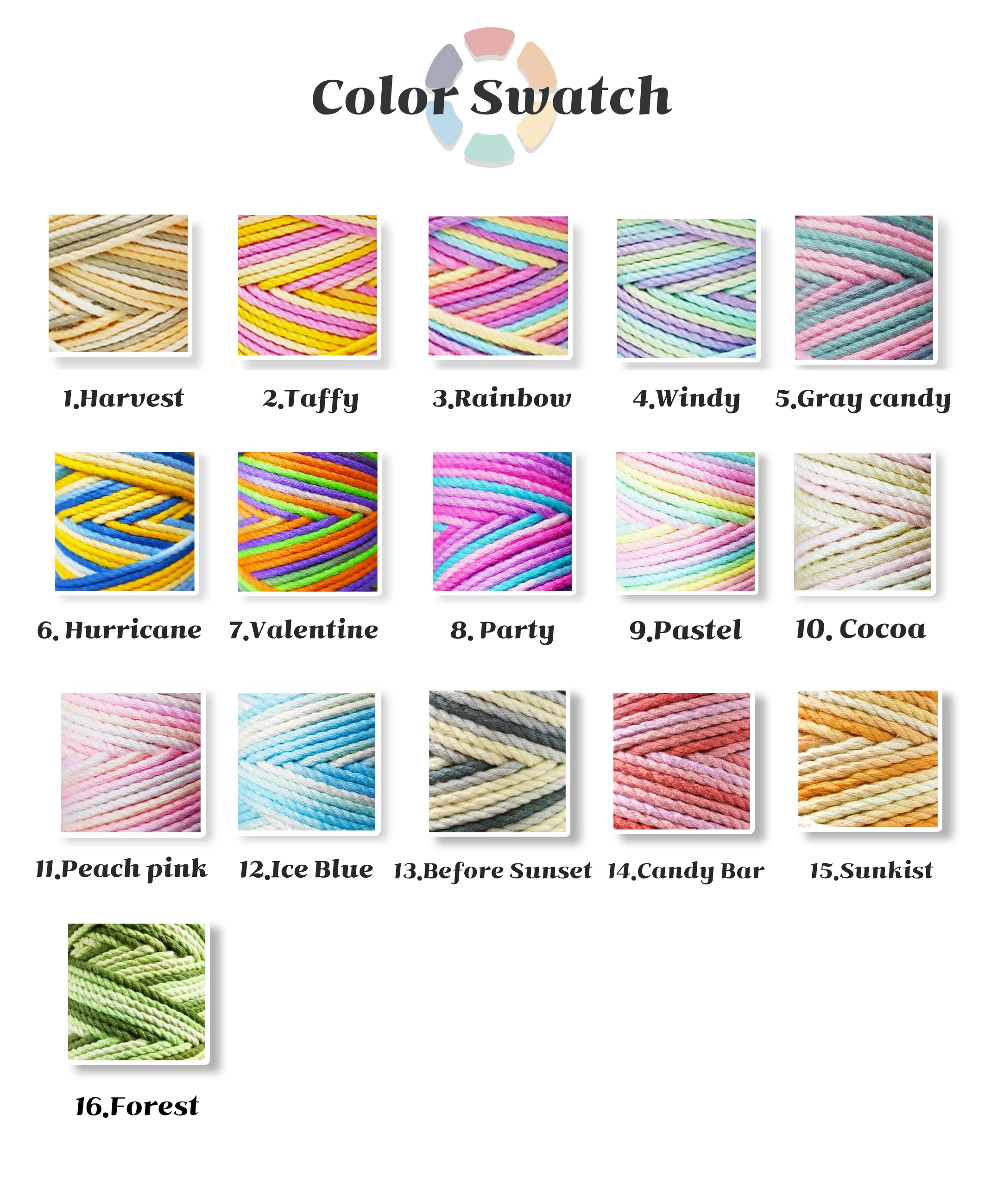 3MM Variegated Macrame Cord 3 strand cotton cord 90yards a Full Roll for Wall hanging decoration & Doorbell Making 2