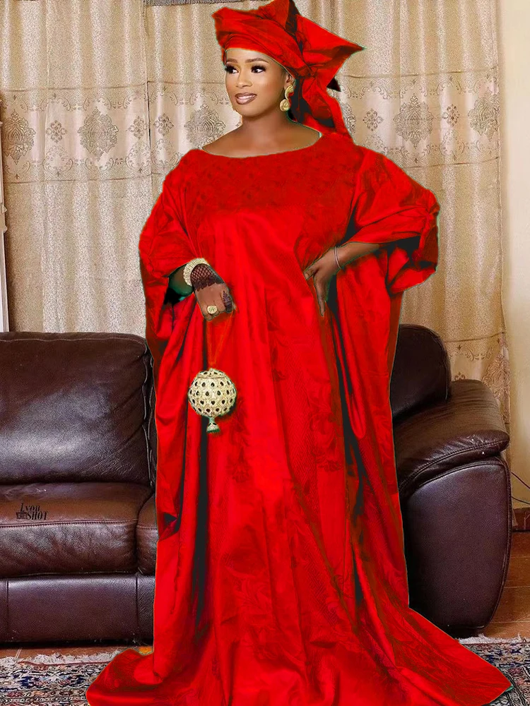 Nigeria Daily Party Original Bazin Riche Dresses For African Women Long Robe With Scarf Top Quality Long Dresses For Wedding bazin riche african men clothing print shirts with three chain and pants 2 piece set dashiki outfits plus size casual a2216020