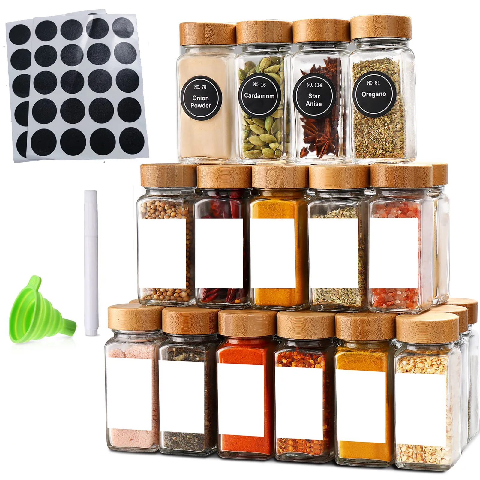 12PcsGlassSpiceJarswithLabel4ozSpicesContainerSetKitchen
