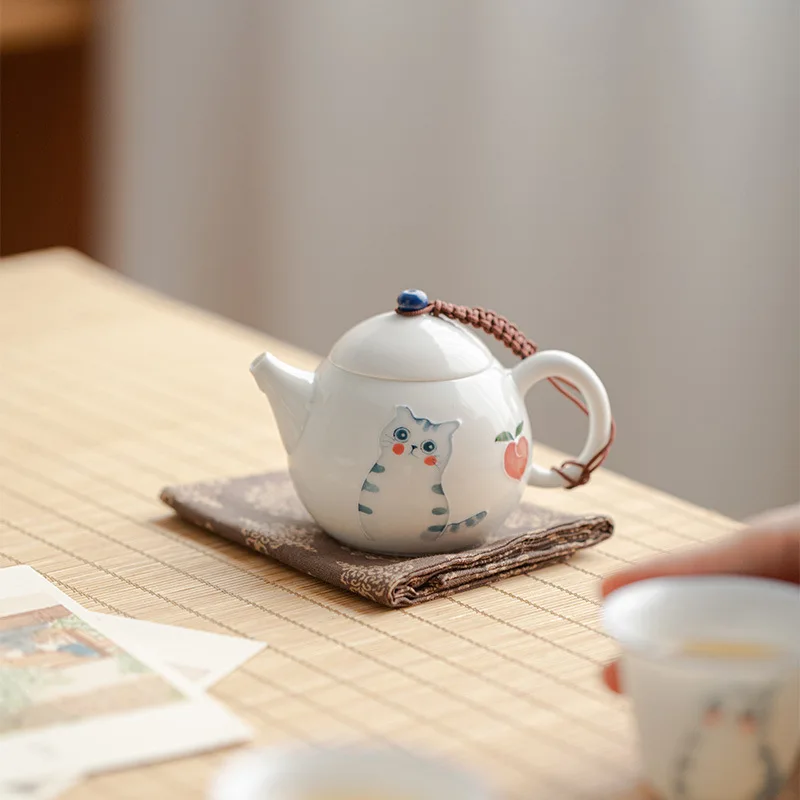Hand-Painted Cat Teapot Single Tea Making Little Teapot Ceramic Cute Small  Chinese Kung Fu Loop-Handled Teapot Tea Kettle - AliExpress