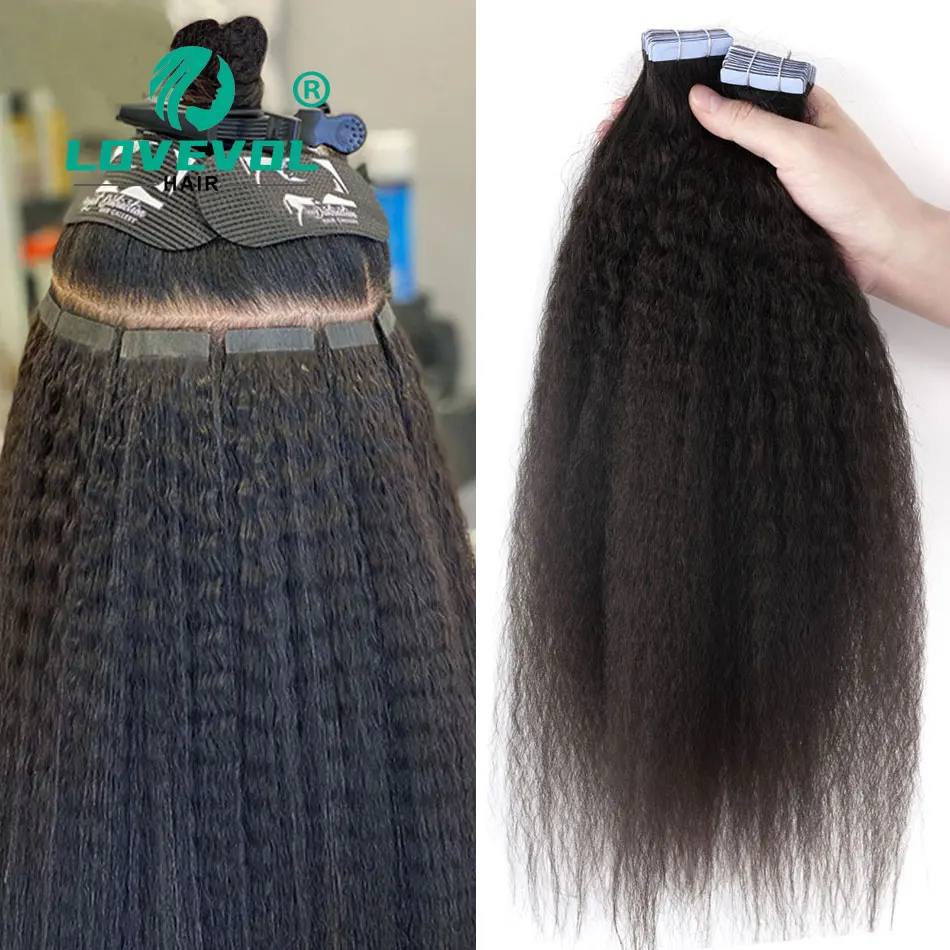Human Hair Extensions 50g/set Kinky Straight Tape in For Black Women Cuticle Remy Human Yaki Tape in