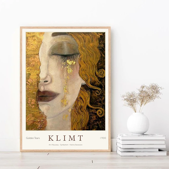 Gustav Klimt Golden Tears And Red Lips Famous Canvas Painting Exhibition  Poster Wall Art Picture For