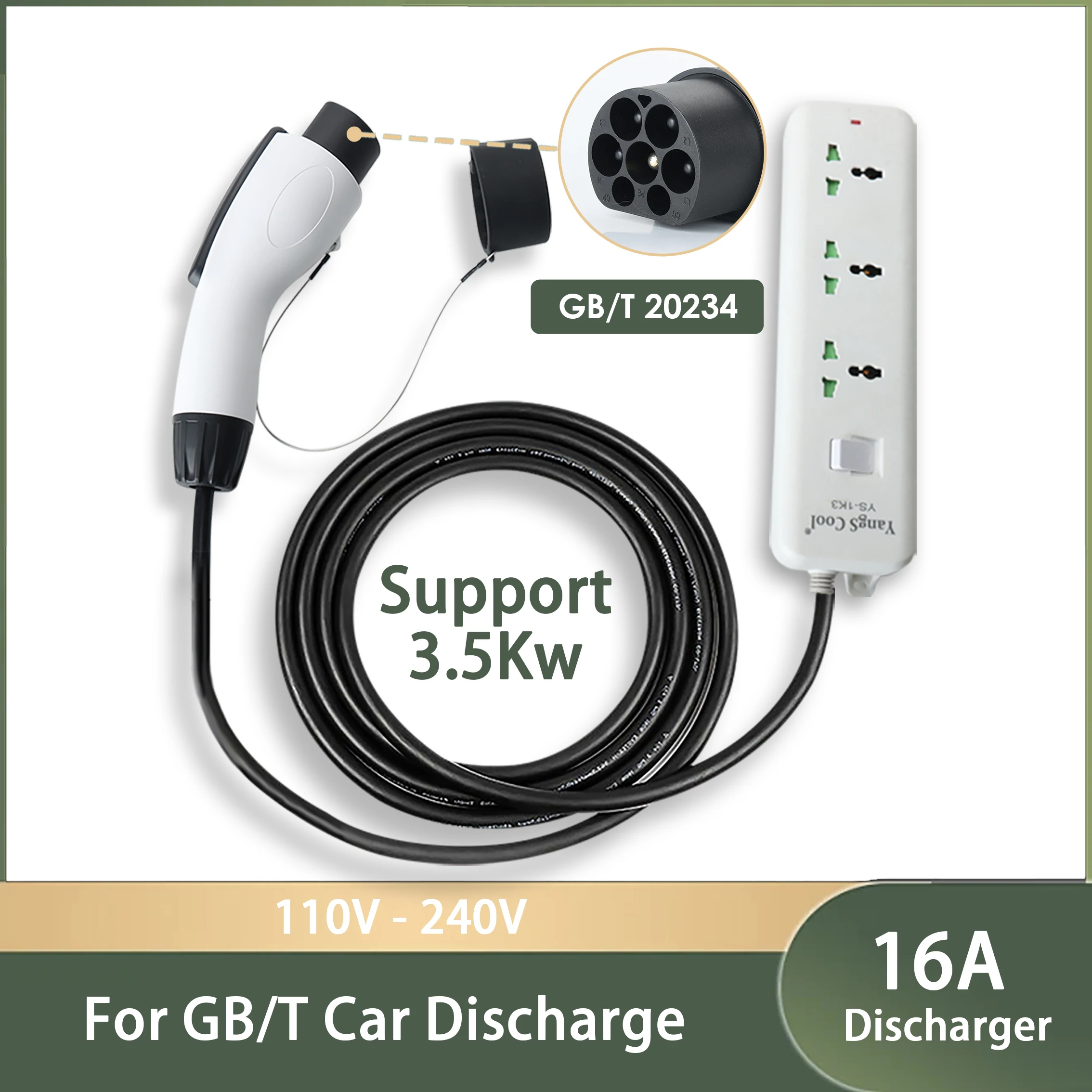 

BYD MG4 Hyundai Electric Car Discharge V2L GBT To US Plug Three Hole Socket For Outdoor Camping Convert EV To AC Outlet Charger