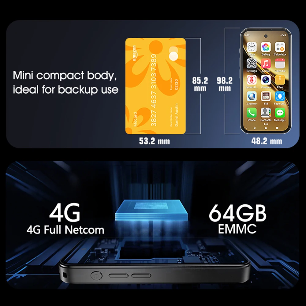 UNIWA Q333 Mini Smartphone 4GB RAM 64GB ROM 4G Network Full Band 2000mAh Mobile phones Google Play Store Face ID Small Phone