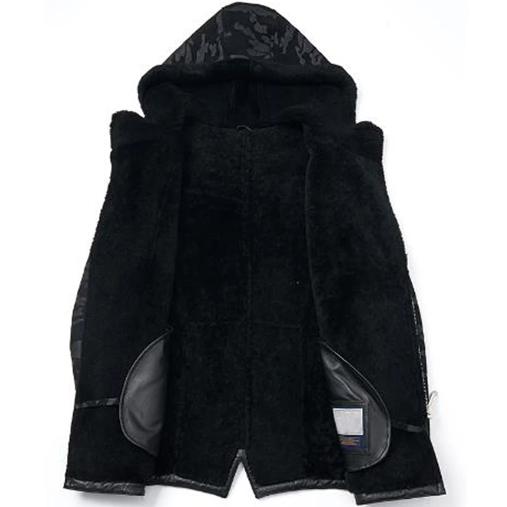 Denny&Dora Hooded Shearling Coat Mens B7 Bomber Jacket Long Fur Coat