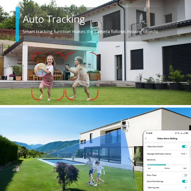 9MP 6MP Wifi Camera IP Outdoor PTZ Security Three Lens Dual-Screen Ai Humanoid Detection Auto Tracking Surveillance Camera iCSee 5
