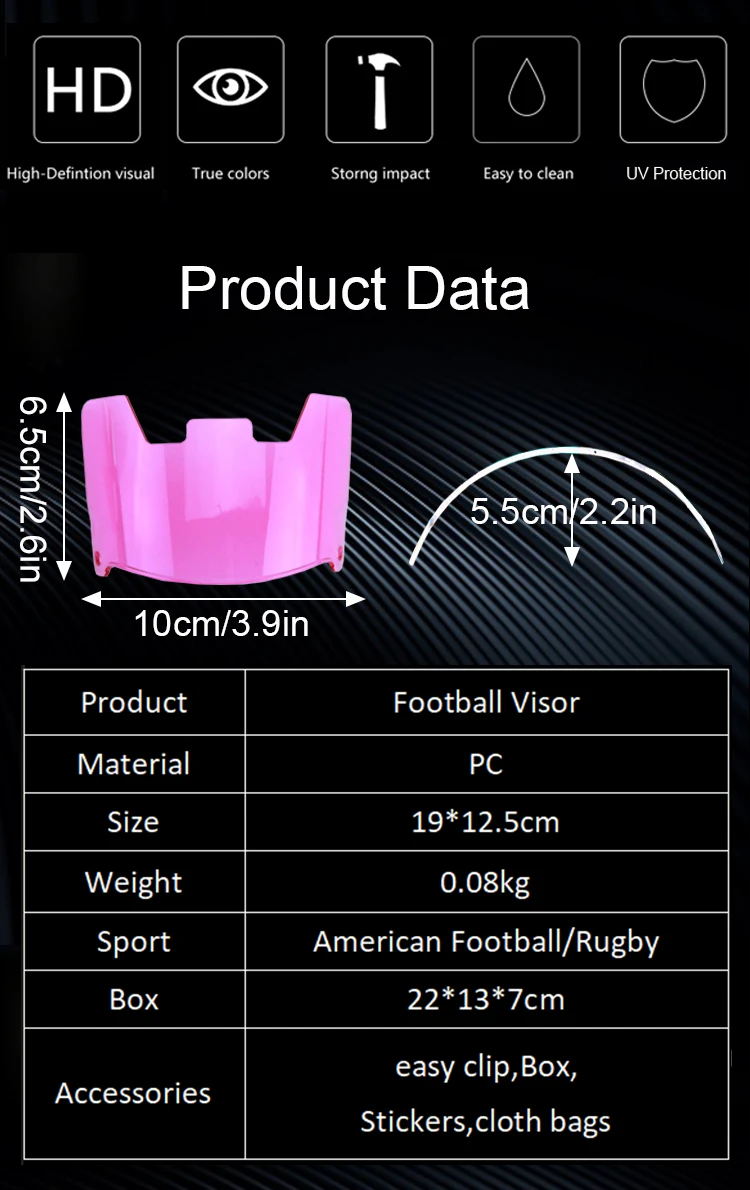 Description Picture 3 of itemNew Clearance Sale Cheap Football Visors with Clip Rugby Rainbow American Football Helmet Visor