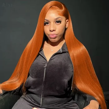 Ginger Wig Human Hair 13x4 Straight Lace Frontal Wigs Human Hair Hd Transparent 350# Ginger Orange Human Hair Wigs for Women 1