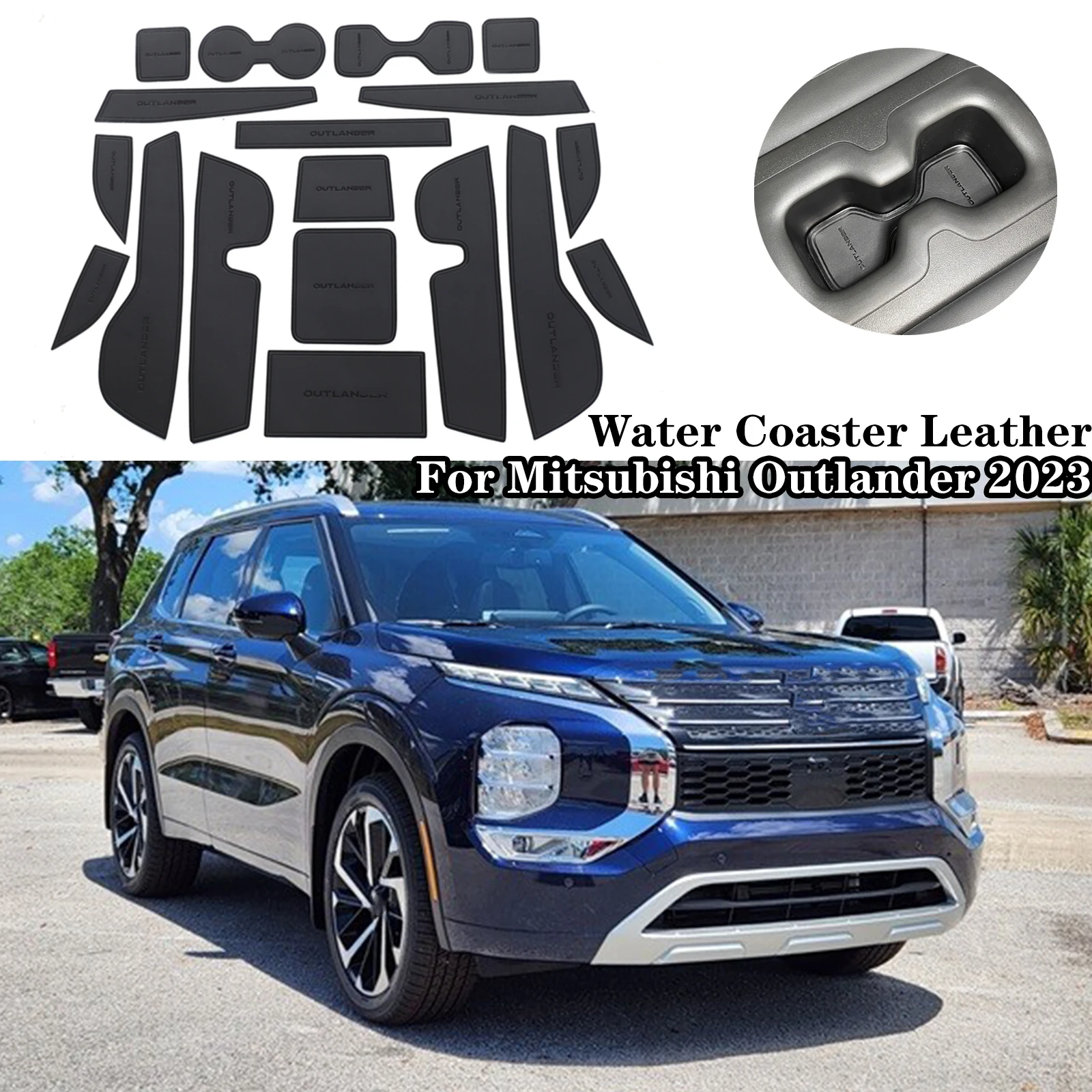 Per Mitsubishi Outlander 2023 Leather Gate Slot Cup Mat Cortex Door Groove Pad Accessori Interni Car Water Coaster Nero Grigio