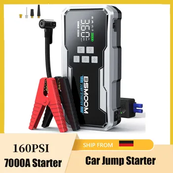 Avviamento di emergenza per auto 4 in 1 con compressore d'aria Picco 7000A Booster batteria automatica Pompa d'aria 150PSI Gonfiatore antincendio portatile Power Bank