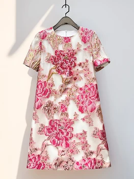 2026 Women Organza Embroidery Beaded A-Line Dress French Style Elegant Luxury Summer Ladies Fashion Dress 1
