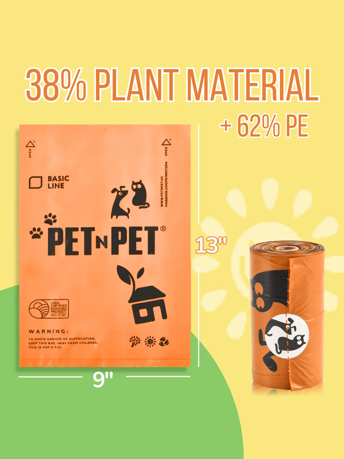 1080 conteggi sacchetti di cacca di cane arancione inodore biodegradabili 38% a base vegetale e sacchetti per rifiuti di cane 62% PE sacchetti per rifiuti Extra spessi