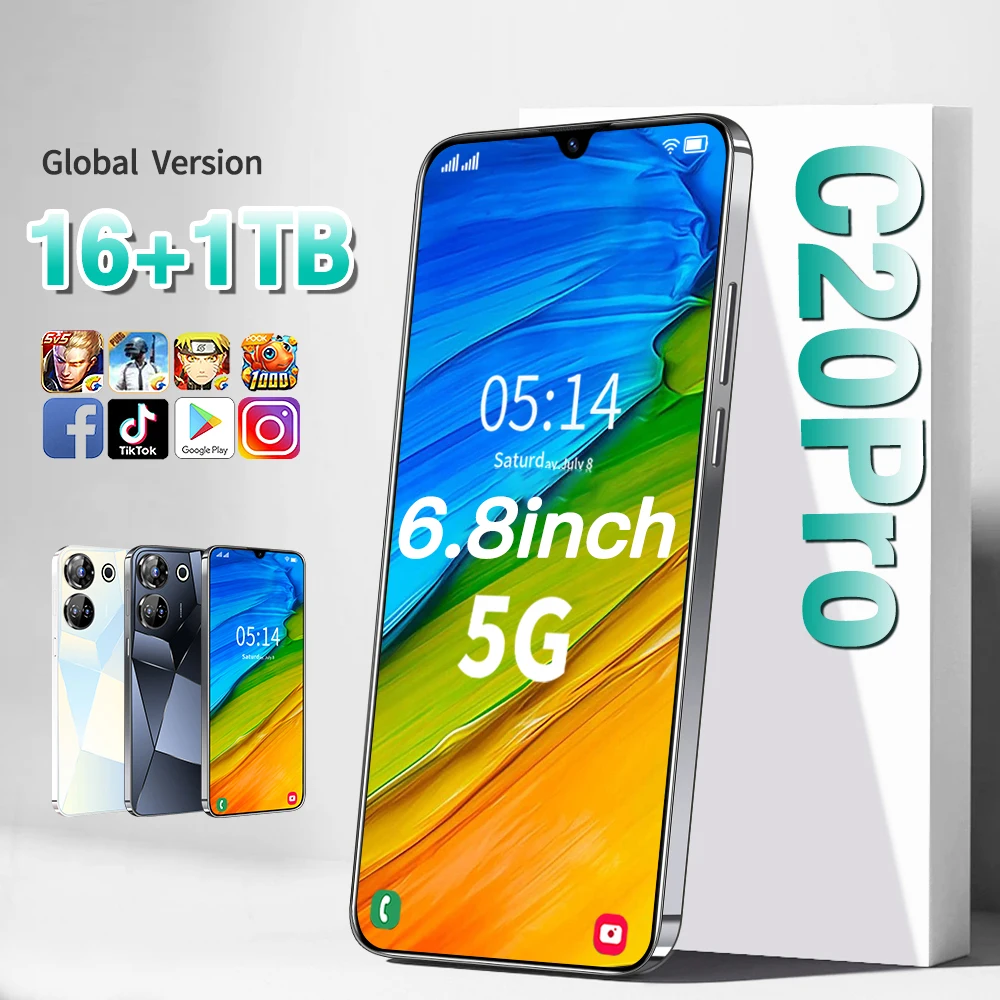 

Оригинальные мобильные телефоны C20 Pro, HD экран 6,8 дюйма, смартфон 16 ГБ + 1 ТБ, смартфон на две Sim-карты, сотовый телефон на Android, разблокированный, 8000 МП, мАч