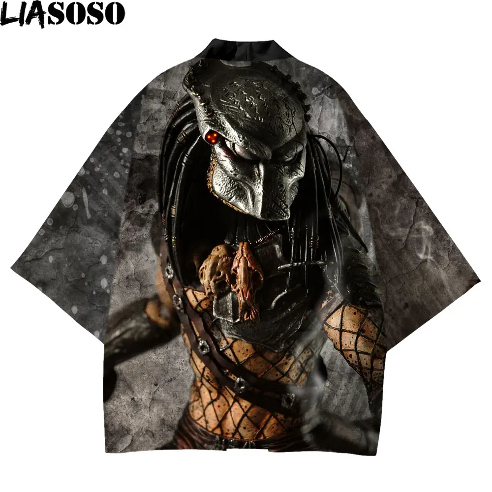 LIASOSO Japan Kimono Fashion Movie Predator Samurai Cosplay Asian Dress Traditional Anime Cardigan Kimonos For Women Fashion sonspee 3d anime macross print kimonos harajuku sci fi mecha fighter casual new casual trend oversized kimono homme women s tops