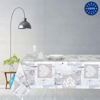 Tovaglia lavabile in tela oleosa, PVC, cartone animato in legno con cuore, impermeabile, moderna, tappetino da cucina, festa, sala da pranzo, facile da pulire, dimensioni tra cui scegliere, tavolo rettangolare, foglio superiore in PVC al 100%, resistente all'acqua, 1