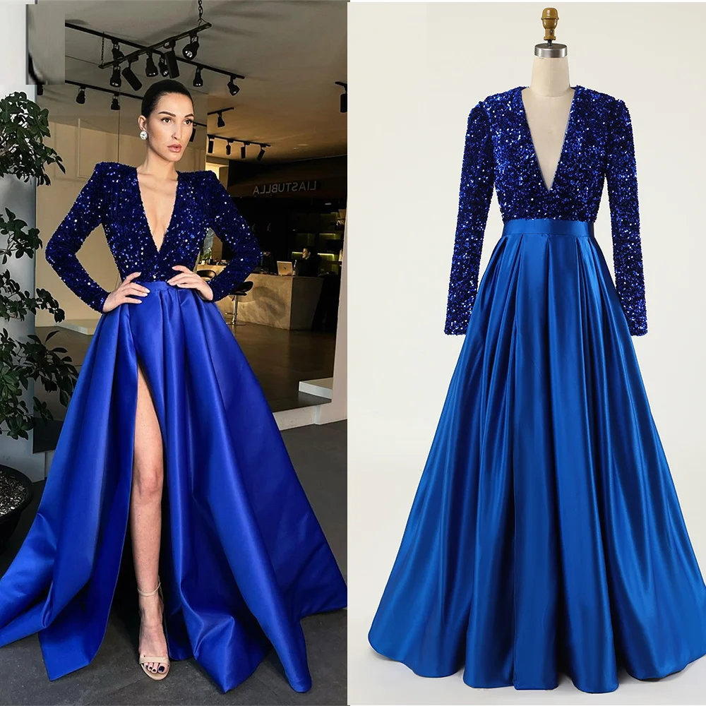 Long Sequin Evening Dresses Shiny Party Dress Satin Sexy Sparkle