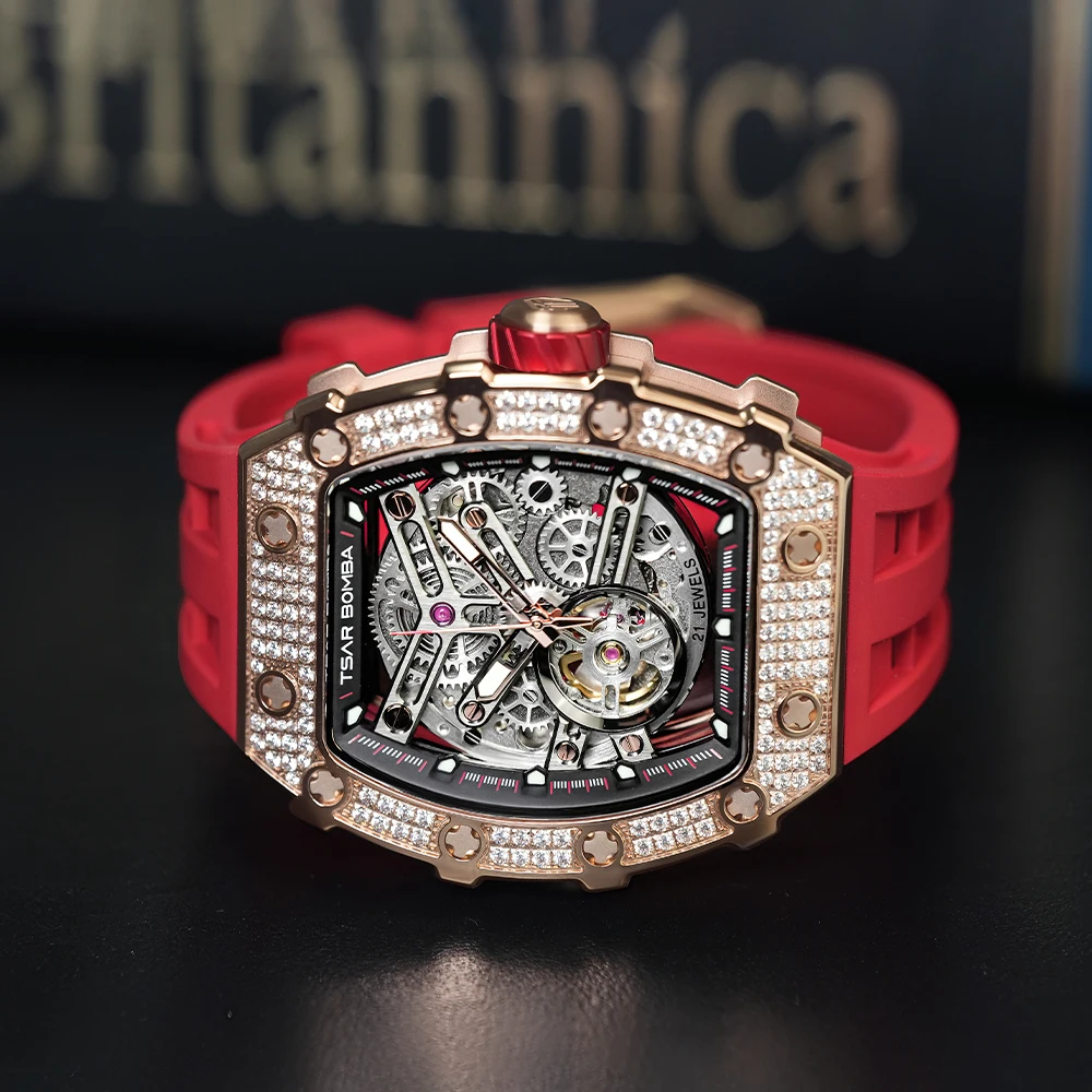 TSAR BOMBA Diamant-Automatik-Herrenuhr, mechanische Armbanduhr
