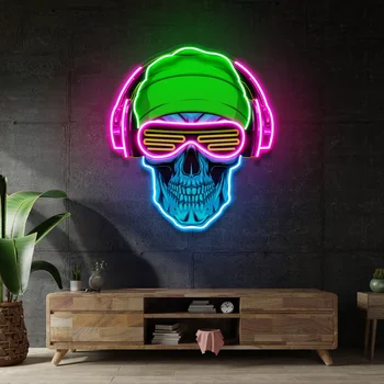 Personalized DJ Skull LED Neon Sign – Music Wall Decor