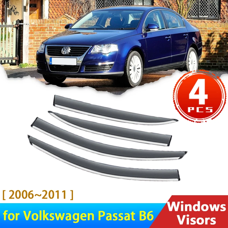 Deflectores para Volkswagen Passat B6 6 2006 ~ 2011, accesorios para ventanas laterales de coche, visores, protectores de cejas lluvia, 4x parabrisas 2007 Sedan| | - AliExpress