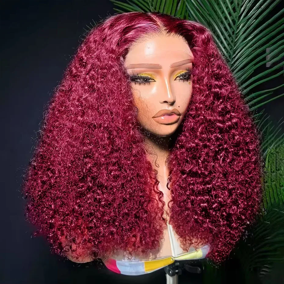 Burgundy 99J Deep Wave Short Bob Wigs 13x4 Lace Front Human Hair Wig 100% Human Hair Wig Water Curly Baby For Women
