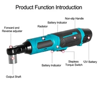 Clé à chocs électrique sans fil 12V à angle droit 200N.m 3/8 pouce 90° °   Clé à cliquet pour démontage d'écrous, outil d'entretien automobile avec 2 batteries 4
