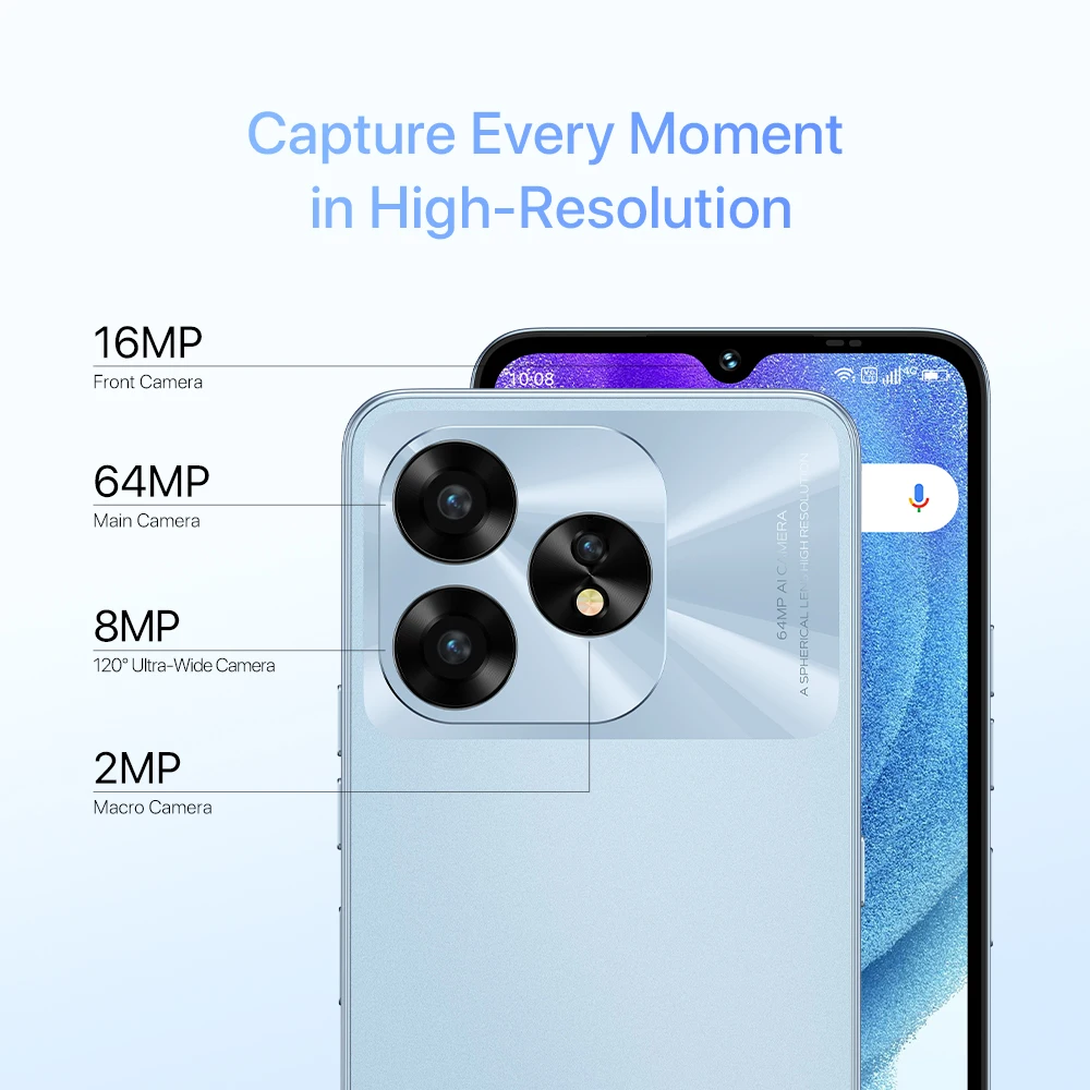 UMIDIGI A15T Smartphone Android 13 MTK Helio G95 Octa-Core NFC 8+8GB 128GB 64MP 6.7’’ HD+ 5000mAh Battery 18W Hotkey 4G Dual SIM 5