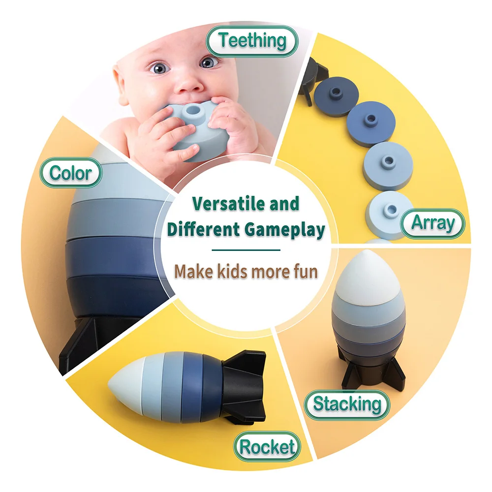 Stacking Lighthouse Toys Children's Stacking Music Silicone High Baby Puzzle Layer by Layer Interactive Building Blocks