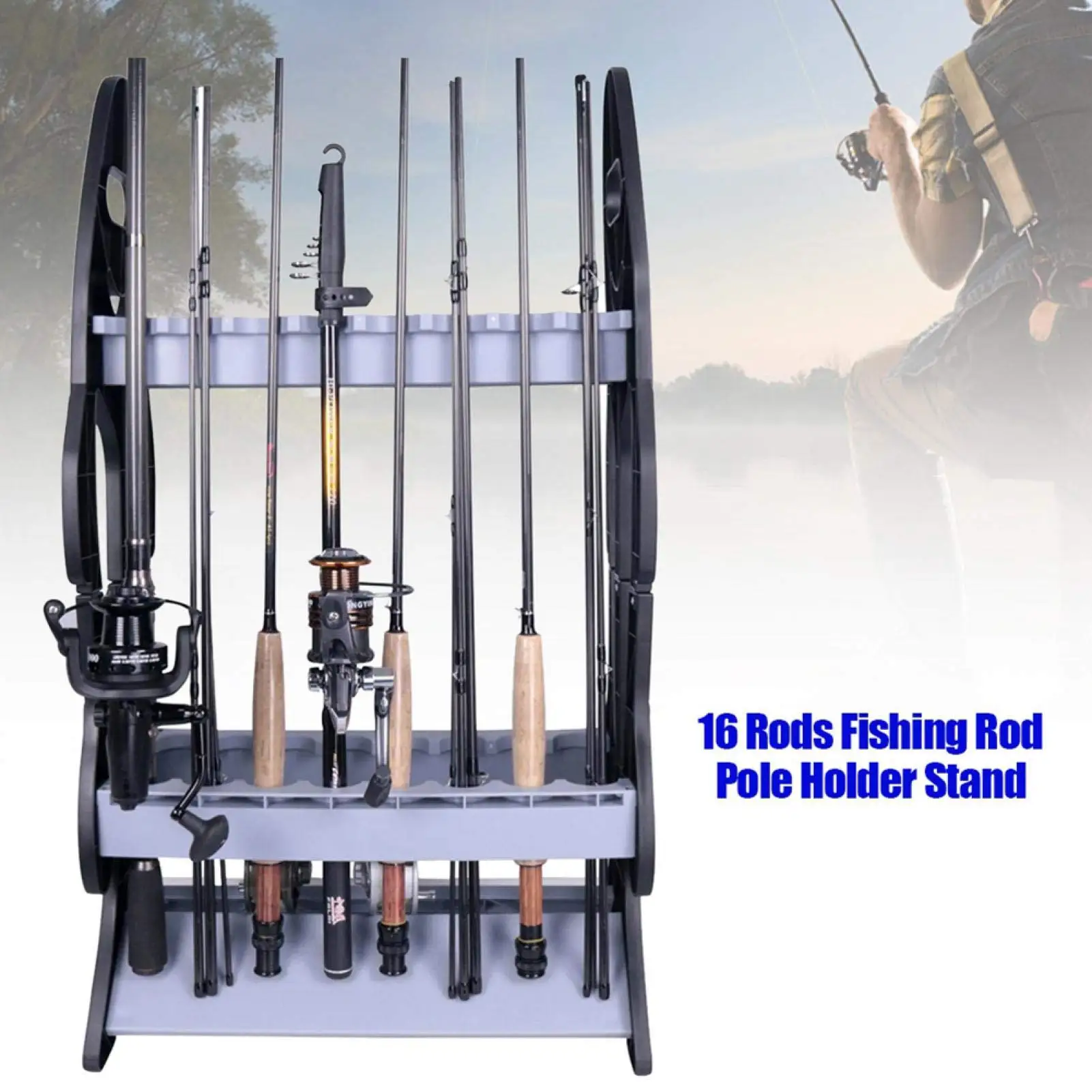 Fishing Rod Storage Rack 16 Slot Portable Removable Rod Display Stand ...