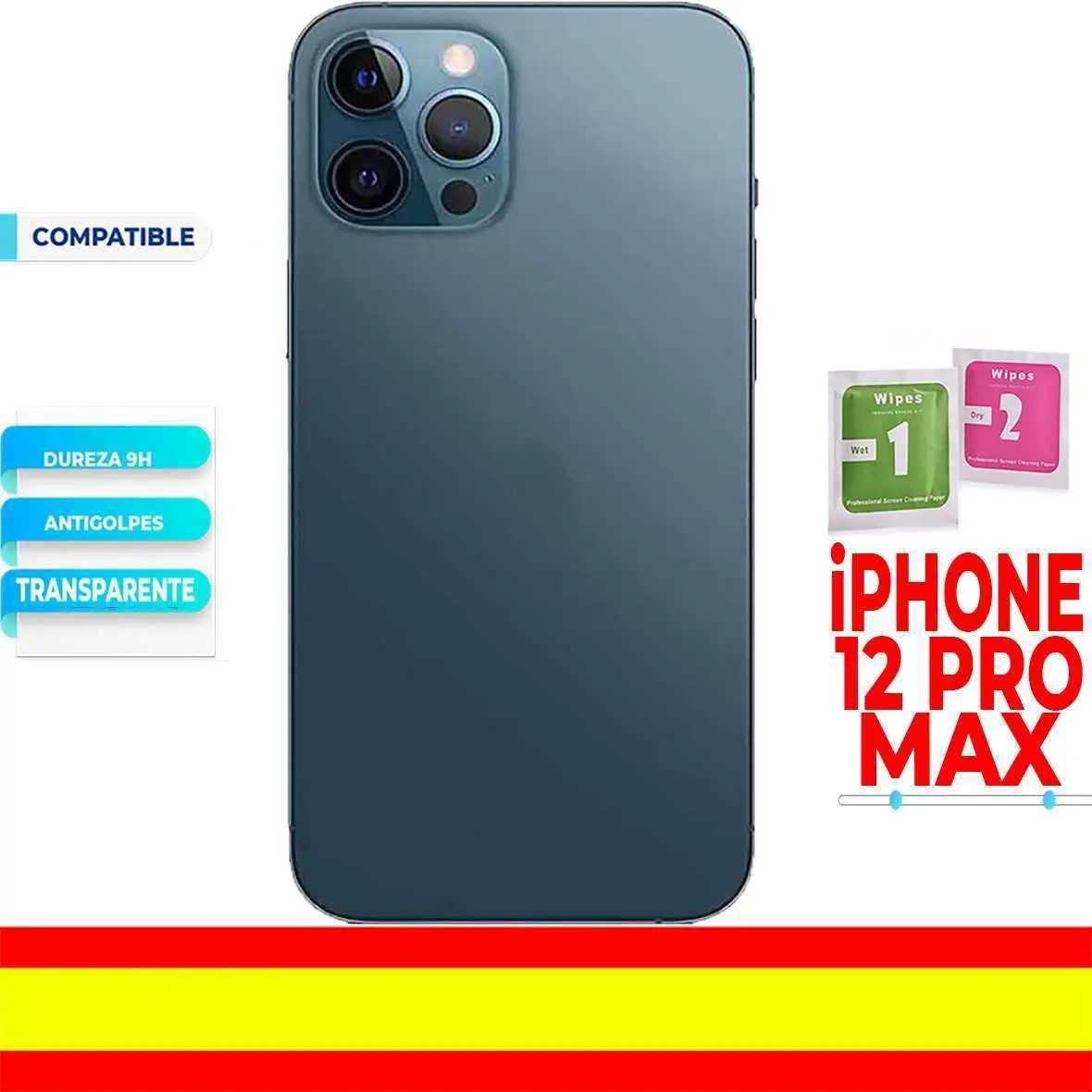 Back Cover Compatible For Apple iPhone 12 Pro Max Tempered Glass