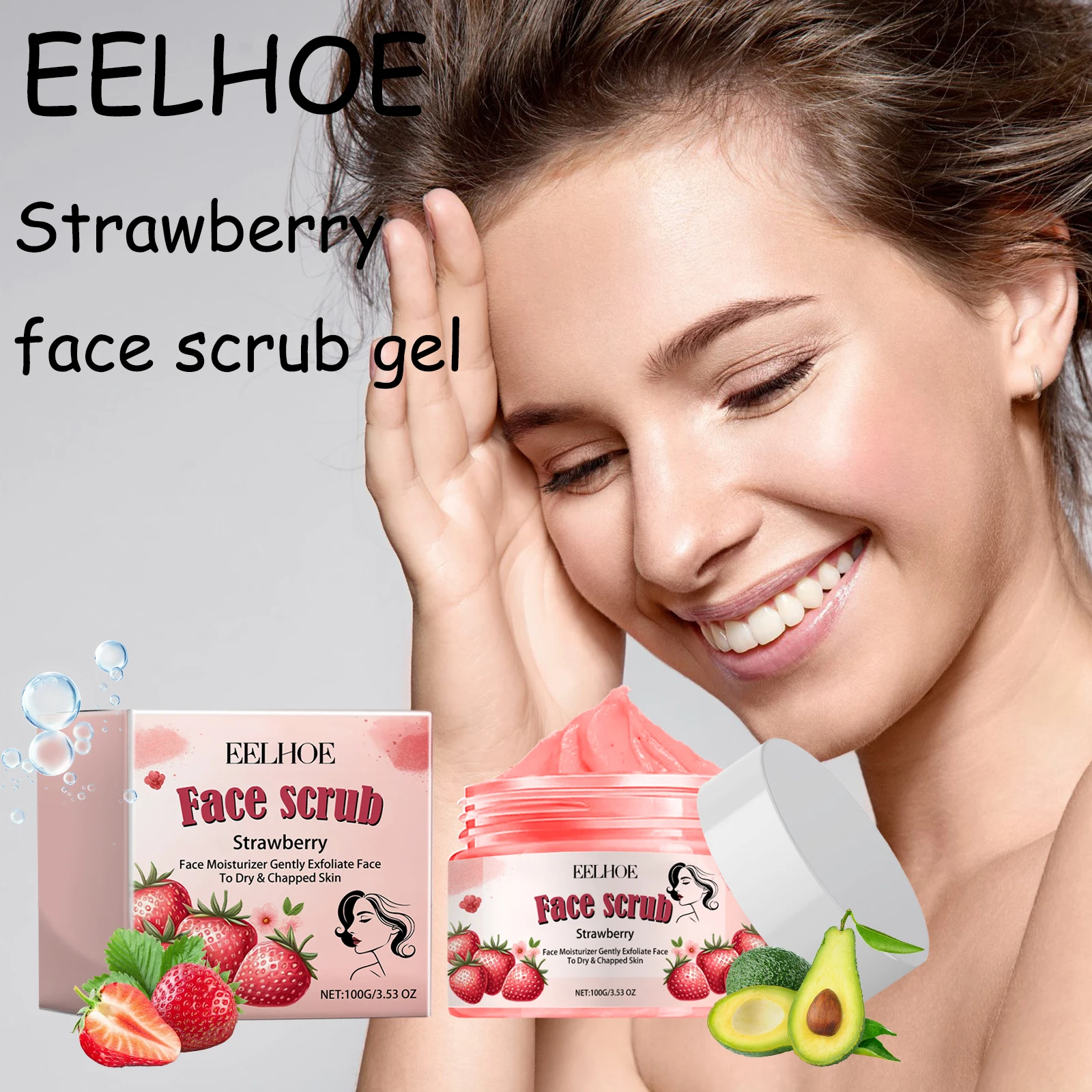 EELHOE Strawberry Face Scurb Gentle Remove Dead Skin Improve Roughness Moisturizing Smoothing Facial Exfoliating Gel
