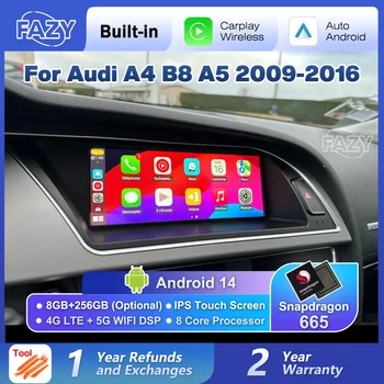 Autoradio Android 14 con Carplay Wireless per Audi A4 B8 A5 2008-2017, GPS, Schermo Touch IPS, Multimedia, Android Auto, BT, DSP